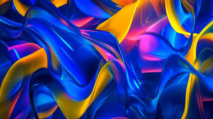 Wall Mural - abstract futuristic neon yellow and blue lights 3d render illustration