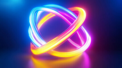 Wall Mural - abstract futuristic neon yellow and blue lights 3d render illustration
