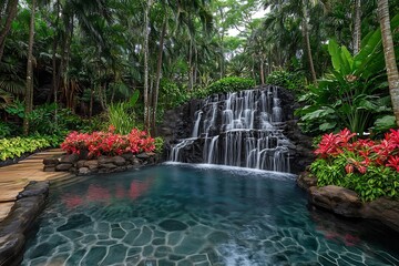 Wall Mural - Tropical Waterfall Garden Pool Oasis