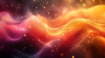 Wall Mural - Abstract glowing wave with orange, red, and pink particles.