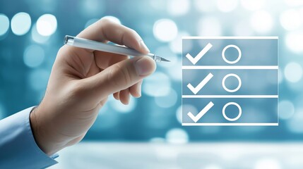 Poster - Business professional holding a digital checklist, symbolizing organization, strategy, decision-making, project management, and corporate planning, Generative AI