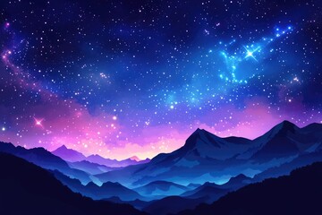 Wall Mural - majestic nightscape featuring a vibrant stary sky over majestic mountains, rich in cosmic texture