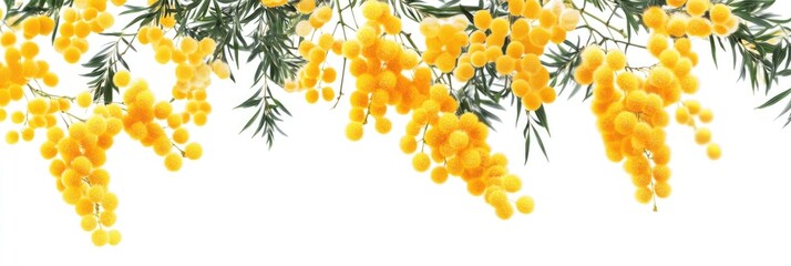Vibrant Collection of Beautiful Mimosa Flowers Against a Fresh White Background