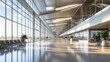 © Qaqas - 360 degree panorama view of abstract modern airport terminal hall with concrete and glass surface 3d render illustration