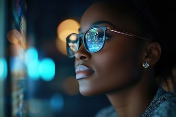 Woman looking at a computer monitor