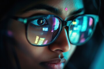 Woman looking at a computer monitor