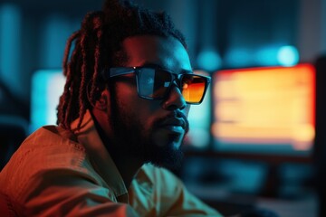 Man looking at a computer monitor