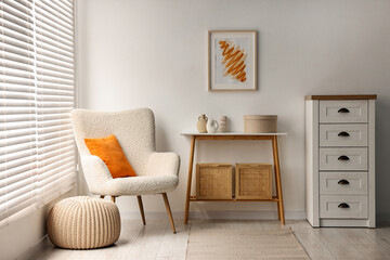 Aufkleber - Stylish room interior with console table near white wall