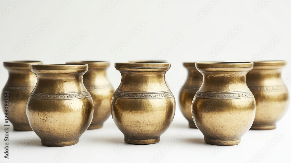 Brass 'Kalash' water containers, common in traditional Indian culture ...