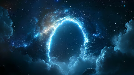cosmic arches illuminated by stellar light against a dark starry background. stellar arch. illustrat
