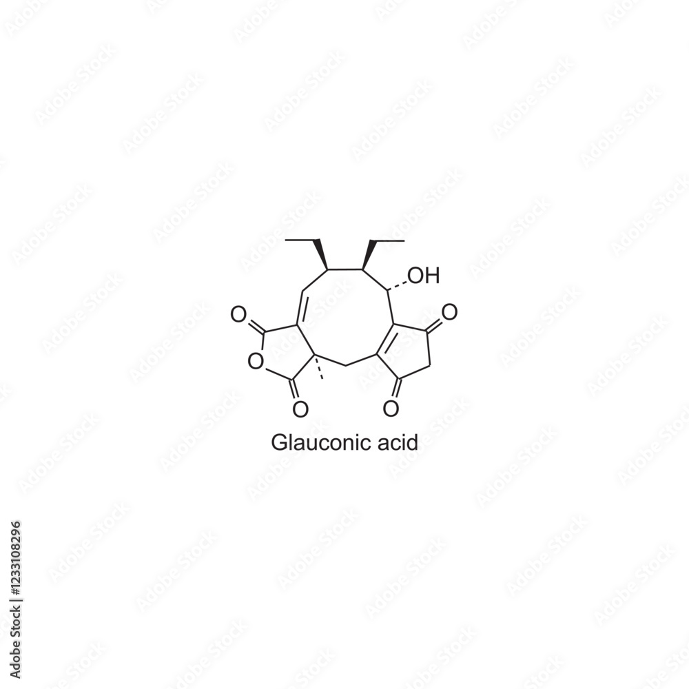 Glauconic acid skeletal structure.Organic Acid compound schematic ...