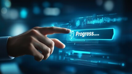 Aufkleber - Progress loading bar with hand touch on a black digital interface, representing innovation, technology advancement, and business optimization, Generative AI