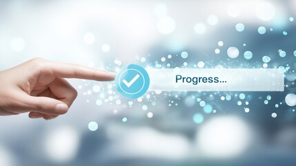 Aufkleber - Interactive digital progress bar with hand gesture control, symbolizing technology innovation, business advancement, and future-oriented system optimization, Generative AI