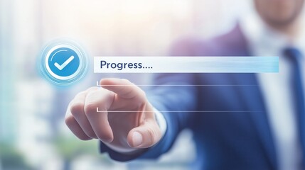Aufkleber - Interactive digital progress bar with hand gesture control, symbolizing technology innovation, business advancement, and future-oriented system optimization, Generative AI