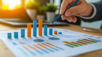 Aufkleber - Hand placing a rising growth bar on a financial graph, representing business success, investment strategy, and long-term economic development, Generative AI