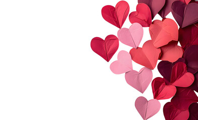 Wall Mural - Valentine's Day Background with Red and Pink Paper Hearts png Cut Out Illustration on Transparent Background with Copy Space