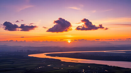Wall Mural - Scenic River at Dusk, Idyllic River Sunset