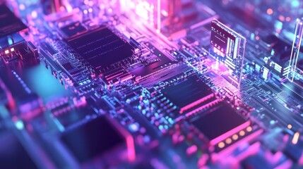 Wall Mural - colorful electronic circuit board with glowing components and lights