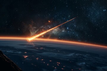 Wall Mural - dramatic shot of a meteor glowing as it enters earth's atmosphere,