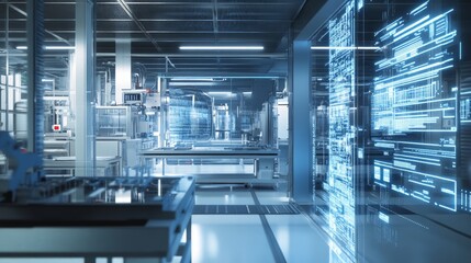 Wall Mural - high-tech laboratory interior with advanced digital displays and equipment