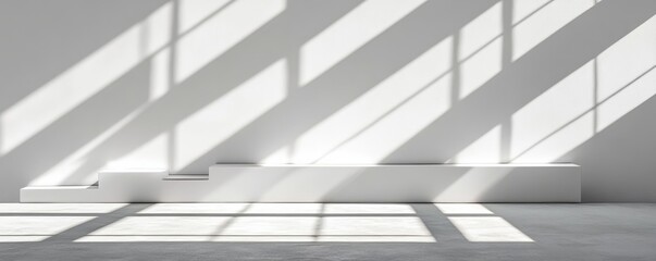 Wall Mural - white studio setting for product show. room is empty with shadows from a window. product in focus wi
