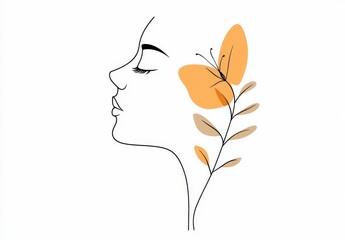 Continuous one line drawing of a woman. Woman depicted with a plant. Isolated on a white background in modern style. Pro-modern illustration