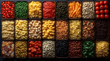 Wall Mural - Colorful Assortment of Pasta and Vegetables in Small Containers