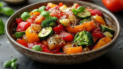 Wall Mural - Colorful Roasted Vegetable Salad with Sesame Seeds and Basil