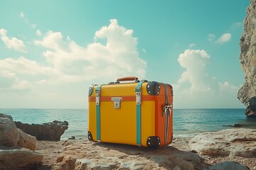 With a broad view capturing a sunny summer day, this travel briefcase stands out with its lively colors and modern design, making it the perfect companion for fashionable and adventurous travelers.