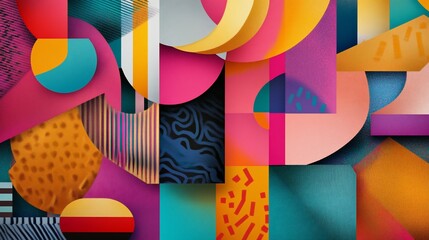 Sticker - Abstract geometric shapes collage with a vibrant color palette creating a modern design