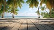 © minahus - Tropical Paradise: Wooden Deck Overlooking Serene Beach and Palm Trees