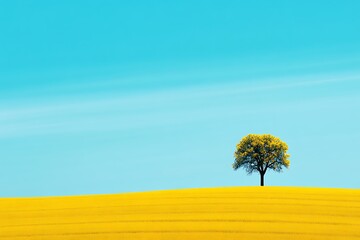 Wall Mural - Solitary Tree in a Golden Field Under a Vibrant Sky