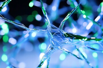 Sticker - Neuron network, glowing connections, abstract background, science illustration