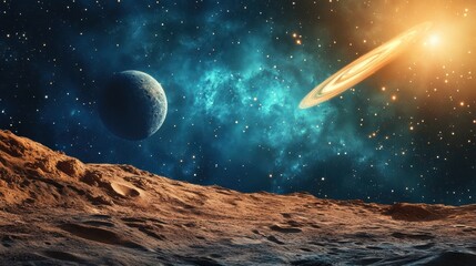 Wall Mural - Stunning Cosmic Scene with Planet and Glowing Ringed Saturn