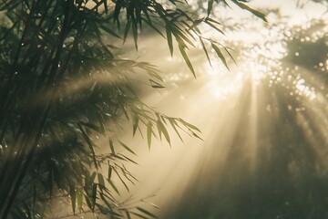 Wall Mural - Sunlight Piercing Through Bamboo Forest