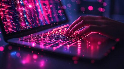 Woman coding late at night, laptop glowing