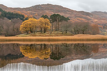 Wall Mural - Autumn Lake Reflection: Golden Trees