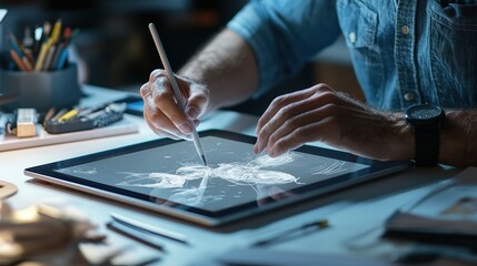 Leinwandbilder - A close-up of a creative professional sketching ideas on a tablet