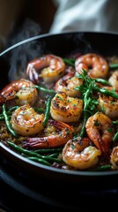 Wall Mural - Steaming Shrimp Scampi with Green Beans and Rice