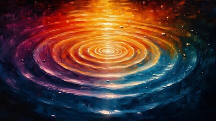 Wall Mural - Colorful concentric ripples reflecting sunset, cosmic background, spiritual art