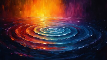 Wall Mural - Colorful Ripples Reflecting Fiery Sunset, Spiritual Canvas
