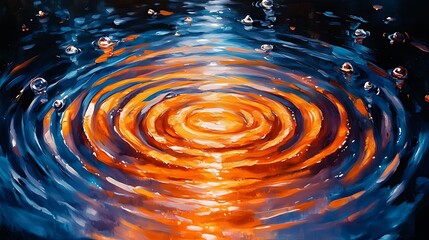 Wall Mural - Sunset ripples, water droplets, night pond, abstract art, design
