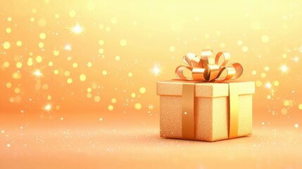 Wall Mural - Sparkling golden gift box on a festive background