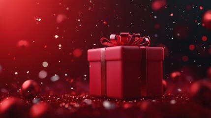 Wall Mural - festive red gift box surrounded by sparkling decorations