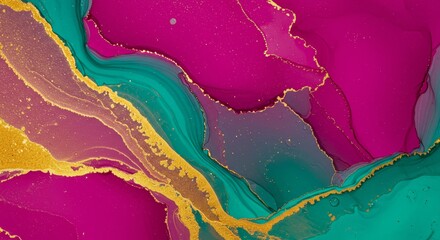 Abstract Swirling Watercolor:  Swirling colors and intricate patterns in shades of vibrant pink, emerald green and gold create a mesmerizing and captivating abstract art piece.  