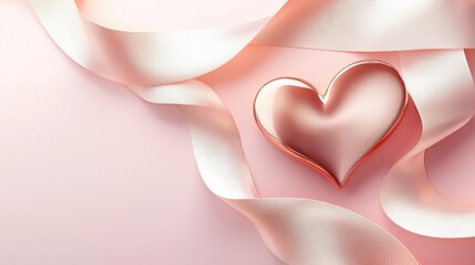 Heart shaped object on pink background with modern wedding proposal banner in rose gold color