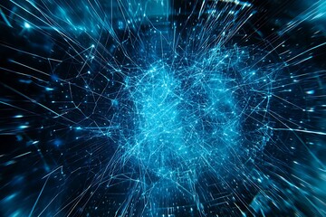 Abstract Blue Network: Glowing Lines and Nodes in a 3D Space