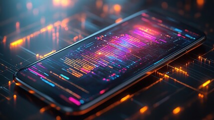 Smartphone displaying code on circuit board background