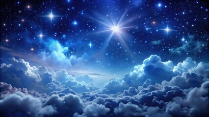Wall Mural - dark night sky with white fluffy clouds and twinkling stars in a vast universe, darkness, night sky,