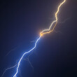 © Anthony - A dramatic image of two lightning strikes, one blue and one yellow, branching across a dark sky. The bolts are glowing with electric energy and appear to be colliding in the center of the image.